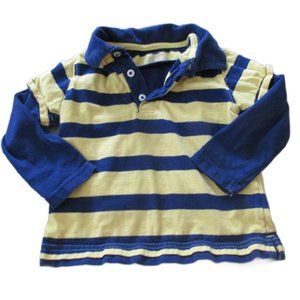 Arizona Jean Co Pullover Polo Shirt Boys 24M Blue Yellow Striped Long Sleeve